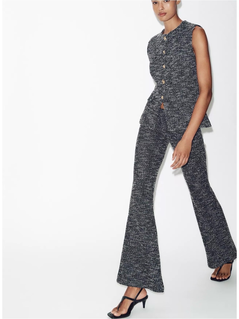 Zara textured button waistcoat top and pants